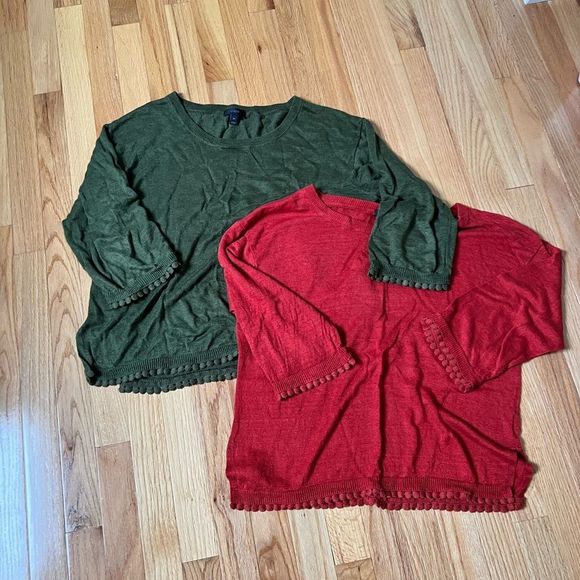J.Crew Linen 3/4 Sleeve Pom Pom Trim Sweater Bundle - Picture 2 of 15